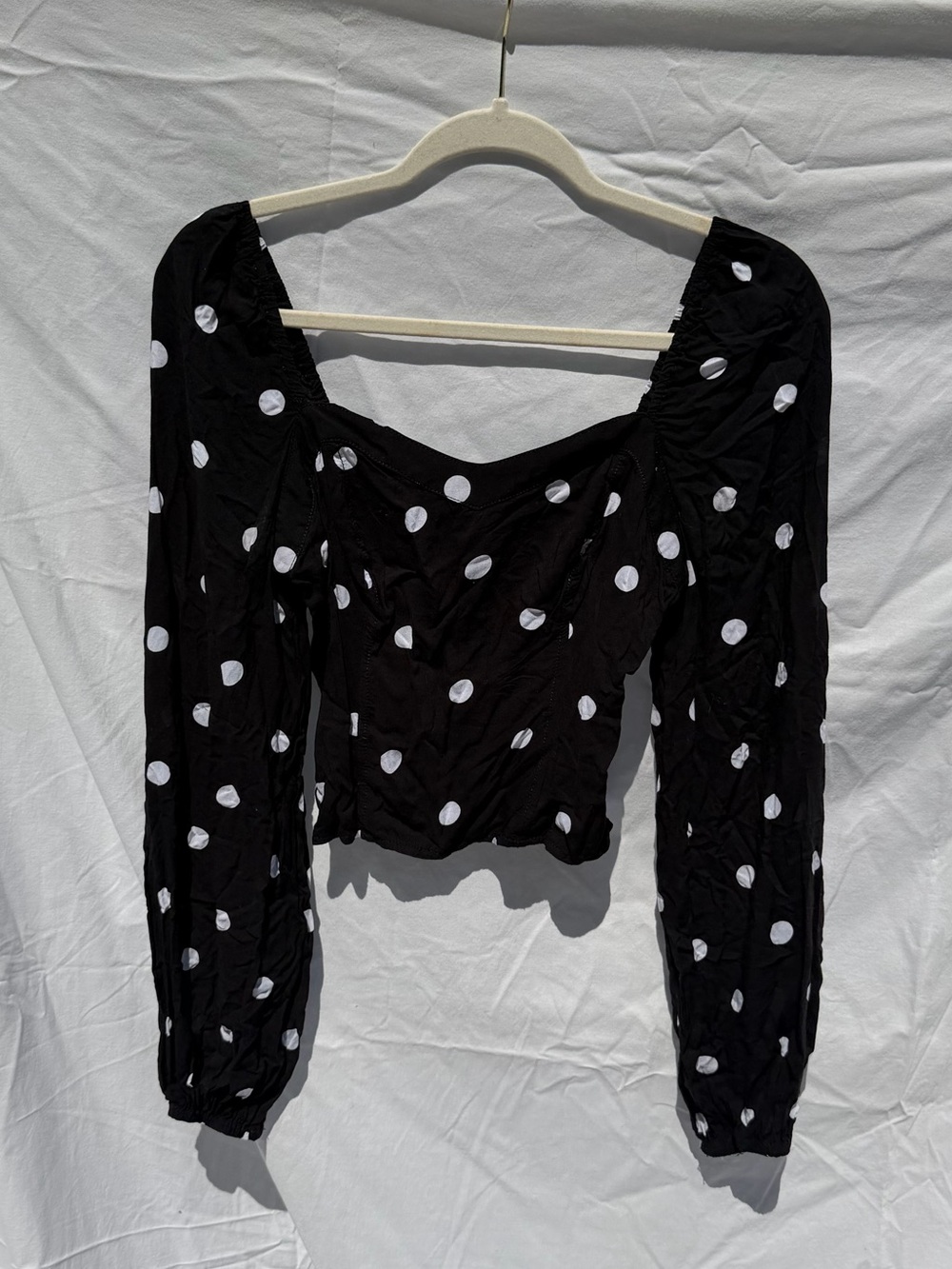 Free People Black Polka Dot Square-Neck Long Sleeve Top
